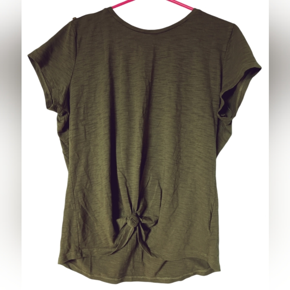 Women's Liz Claiborne olive green tie front shirt large 42" chest